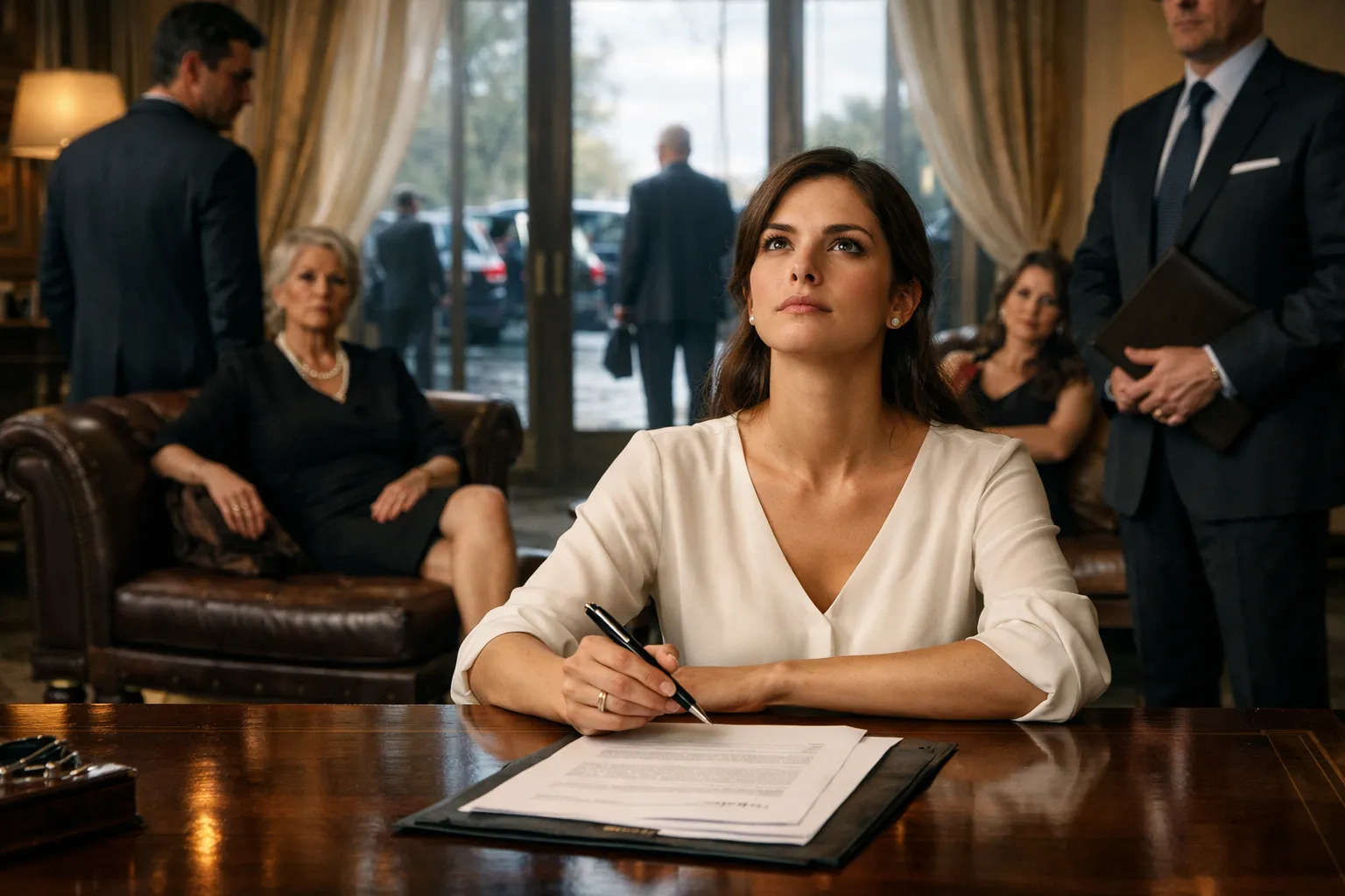 “Firma e sparisci, pezzente.” Volevano distruggerla durante il divorzio… poi tre berline nere si fermarono davanti alla villa e il potere cambiò padrone