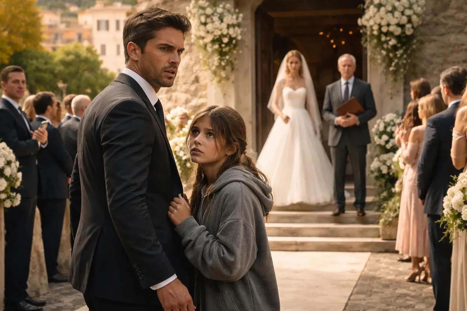 Una ragazzina senzatetto mi bloccò davanti alla cappella e disse: “Non sposarla.” Poi pronunciò due parole che avrebbero dovuto conoscere solo la mia fidanzata e il nostro avvocato