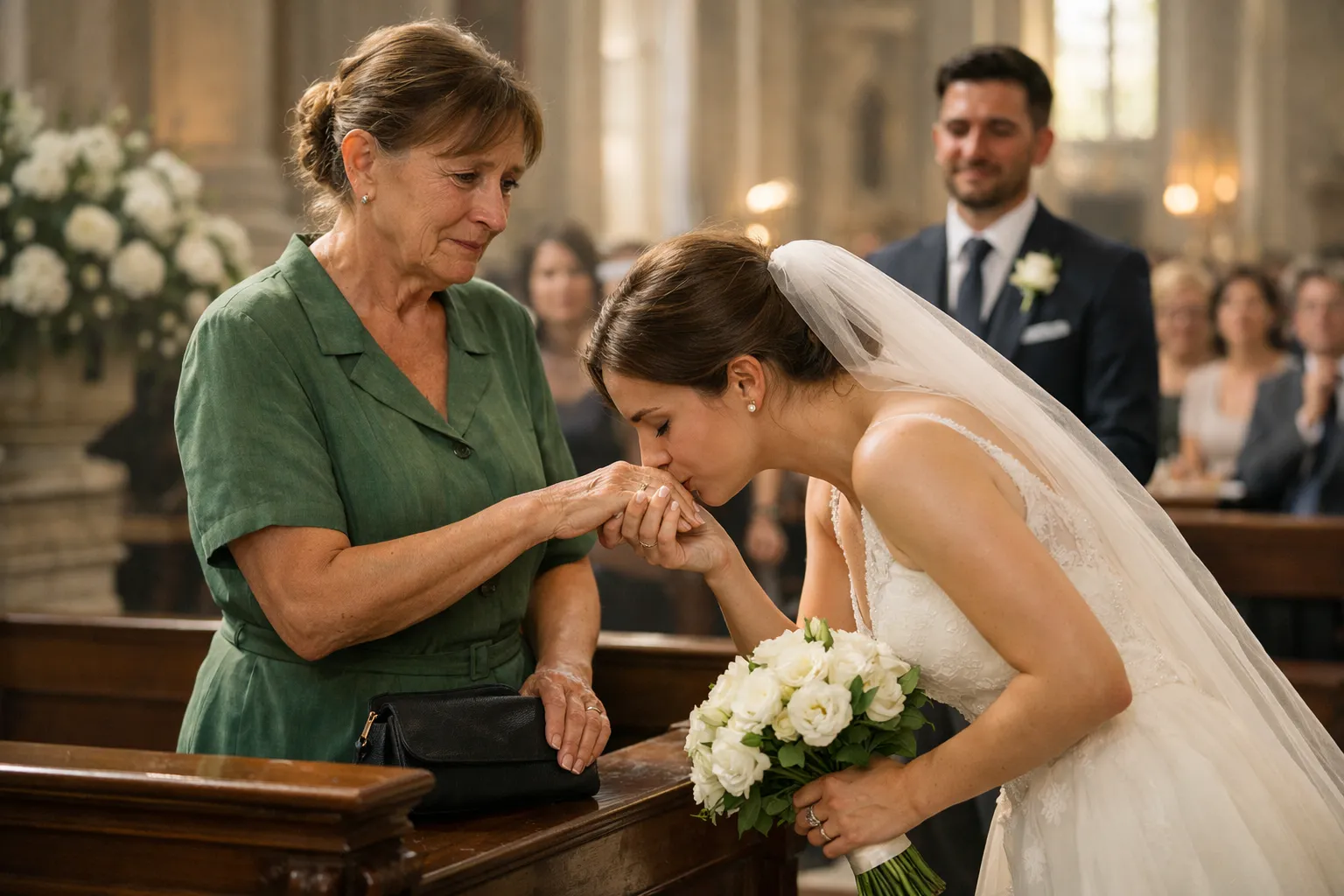 Ridevano del mio vestito al matrimonio di mio figlio… poi la sposa si fermò davanti a tutti e mi prese la mano