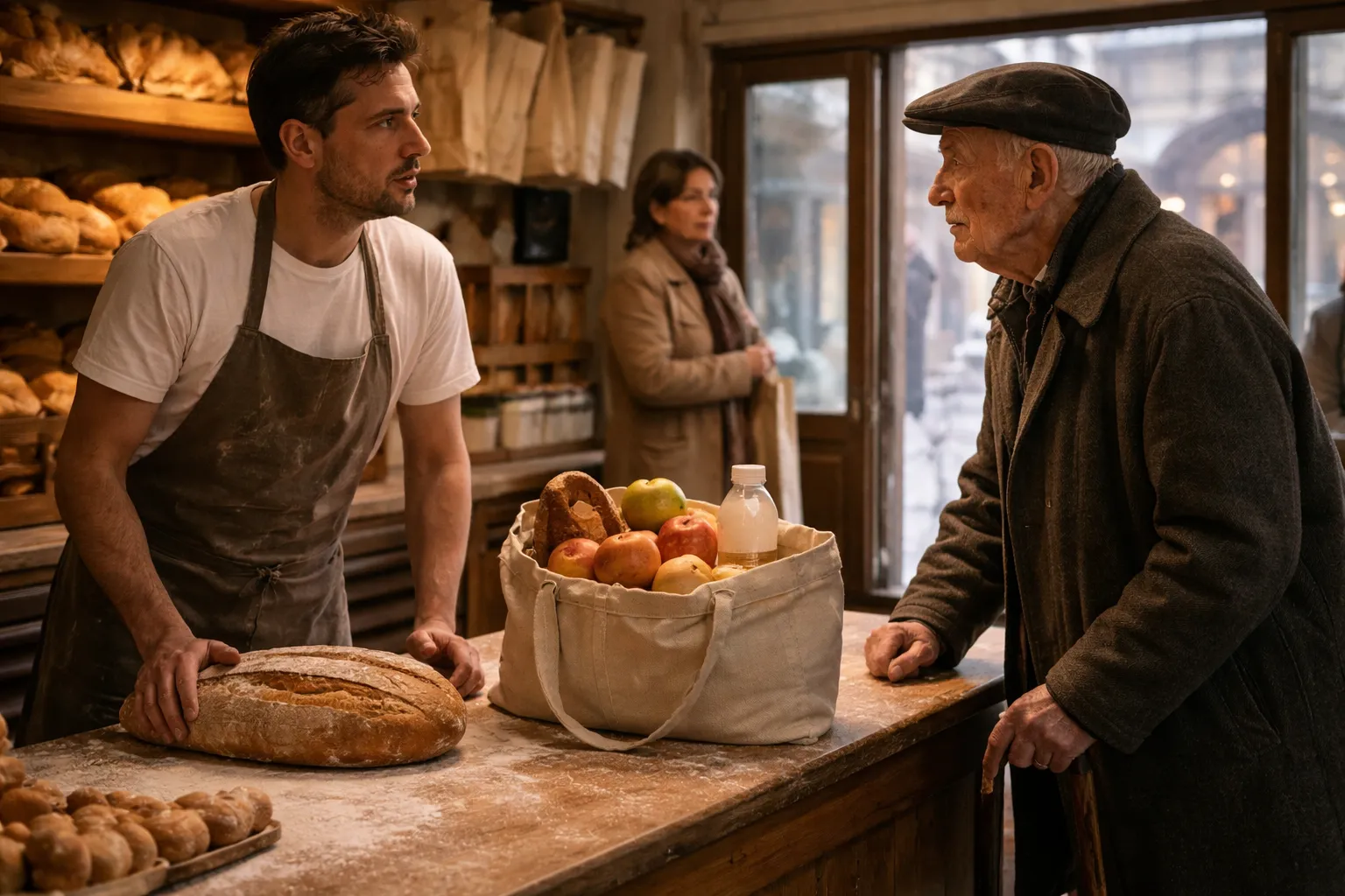 Chiese un po’ di pane per sua moglie malata. Il nome di lei fece fermare tutto il negozio